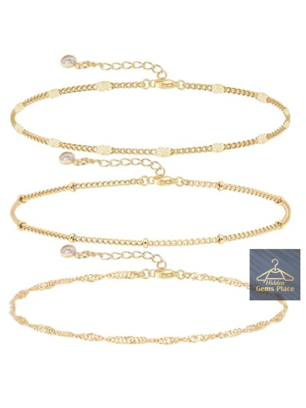 14K Gold Plated Cross Pearl CZ Leaf Bracelet Set Link Chain Lobster Claw